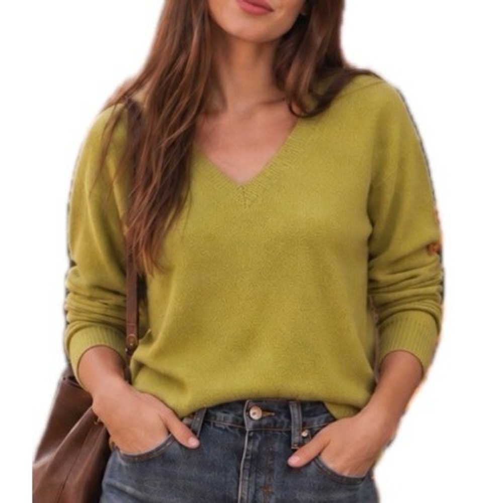 Halogen Cashmere Long Sleeve V-Neck Chartreuse. Women's Size Small